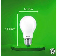 Philips LED Lampe mit E27 Sockel, 113 Millimeter Höhe und 60 Millimeter Durchmesser. (Image AI modified or generated)
