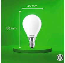 Ampoule LED goutte Philips E14 avec 45 millimètres de diamètre et 80 millimètres de hauteur (Image AI modified or generated)