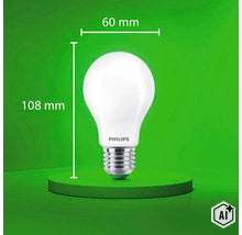 Ampoule LED Philips avec culot E27, dimensions 108 millimètres par 60 millimètres (Image AI modified or generated)