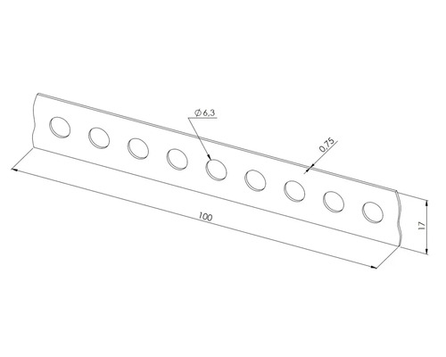 Technische Zeichnung eines Lochblechstreifens mit Angaben zur Lochgröße von 6,3 Millimeter und einer Breite von 17 Millimeter.