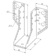 Sabot de charpente avec indications de dimensions pour assemblage de bois