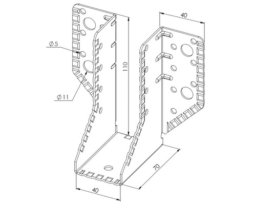Sabot de charpente avec indications de dimensions pour assemblage de bois