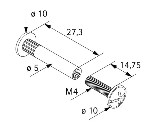 Dessin technique d'une vis d'assemblage avec douille, dimensions en millimètres, filetage M4.