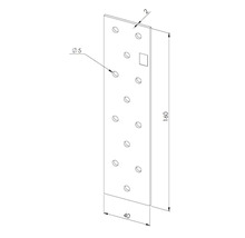 Flachverbinder aus Metall mit einer Länge von 160 Millimetern und Breite von 40 Millimetern sowie 5 Millimeter Bohrungen.