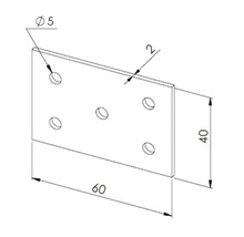 Dessin technique d une plaque de jonction rectangulaire avec cinq perçages, dimensions 60 par 40 par 2 millimètres, diamètre 5 millimètres.