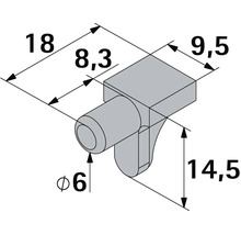 Support d'étagère avec diamètre de tenon de 6 millimètres incluant un dessin technique coté