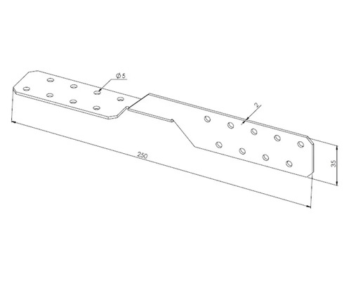 Stahl Lochplatte zur Holzverbindung mit 5 Millimeter Bohrungen und 250 Millimeter Länge