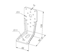 Technische Zeichnung eines Winkelverbinders mit Maßen für die Befestigung aus Metall mit einer Materialstärke von 4 Millimetern.