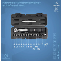 Bike Broz Fahrrad Drehmomentschluessel Set 15 teilig mit 1/4 Zoll Antrieb und verschiedenen Bits im Kunststoffkoffer
