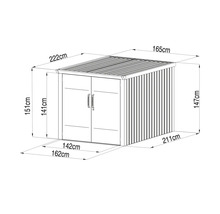Dessin technique d abri de jardin en métal avec dimensions et double porte