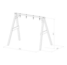 Dessin technique d une structure de balançoire en bois avec mesures en centimètres pour jardin et aire de jeux.