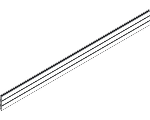 Eine lange Aluminiumprofilleiste mit drei parallel verlaufenden Nutkanälen für den Konstruktionsbau.