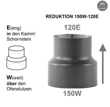 Kaminrohr Reduktion von 150 Millimeter auf 120 Millimeter Durchmesser für Ofenrohrsysteme