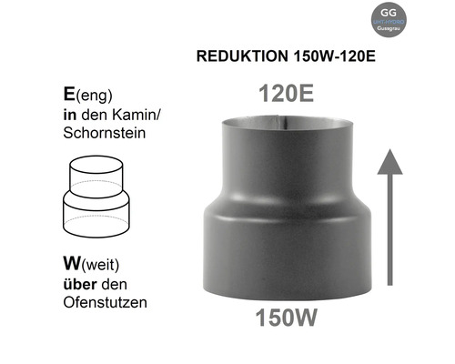 Kaminrohr Reduktion von 150 Millimeter auf 120 Millimeter Durchmesser für Ofenrohrsysteme