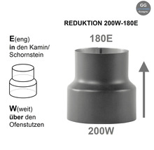 Ofenrohr Reduktion 200 Millimeter auf 180 Millimeter aus Gussgrau