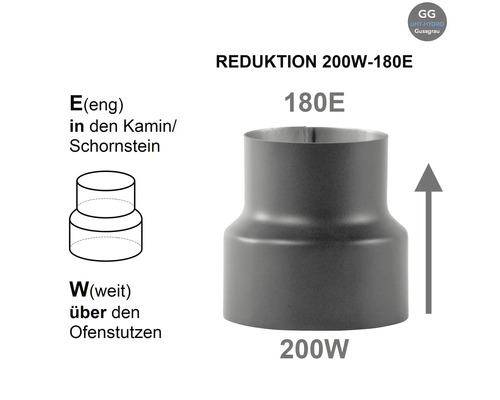 Ofenrohr Reduktion 200 Millimeter auf 180 Millimeter aus Gussgrau