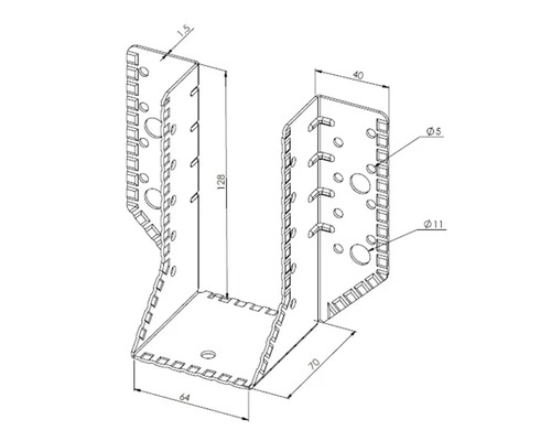 Dessin technique d un sabot de charpente avec cotes pour assemblage bois