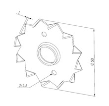 Technische Zeichnung eines Nutfräsers mit Durchmesser 50 Millimeter und Montagebohrungen.