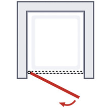 Graphique illustrant le mécanisme d'ouverture d'une porte ou d'une fenêtre avec fonction pivotante vers l'intérieur