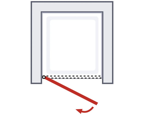 Graphique illustrant le mécanisme d'ouverture d'une porte ou d'une fenêtre avec fonction pivotante vers l'intérieur