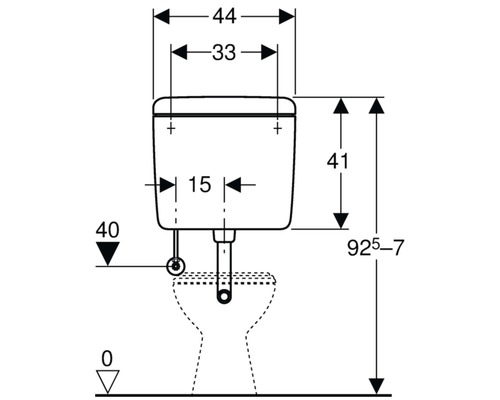 Schéma technique d''un réservoir de toilette avec indications de dimensions