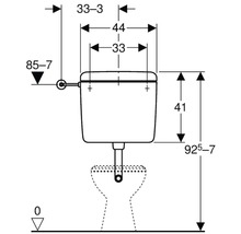 Schéma coté d''un réservoir de toilette avec dimensions