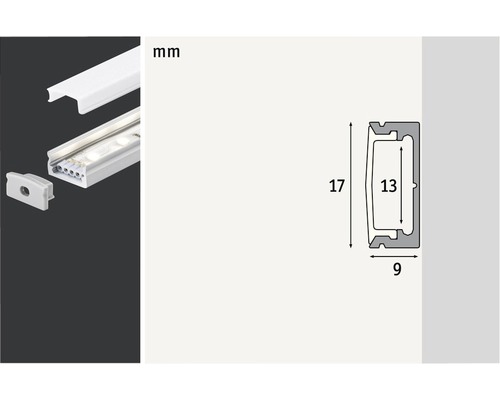 Profilé LED mesurant 17 x 13 x 9 millimètres