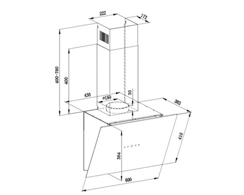 Schéma technique d''une hotte aspirante avec dimensions