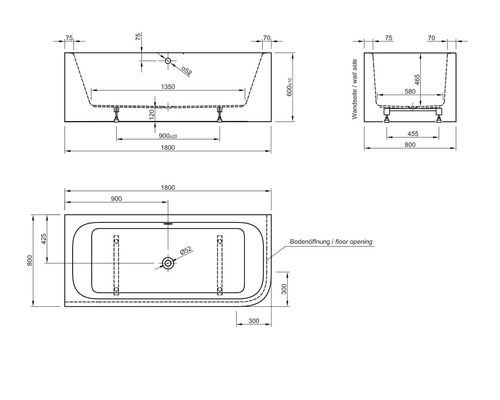 Schéma technique d''une baignoire avec dimensions