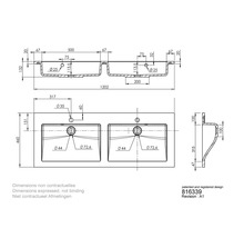 Schéma technique d''un lavabo double avec dimensions