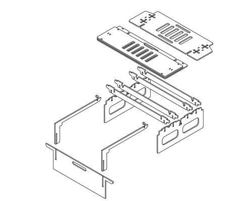 Explosionszeichnung eines Regals zur Selbstmontage