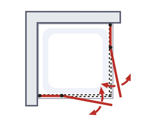 Eckdusche mit Schwenktüren Schema