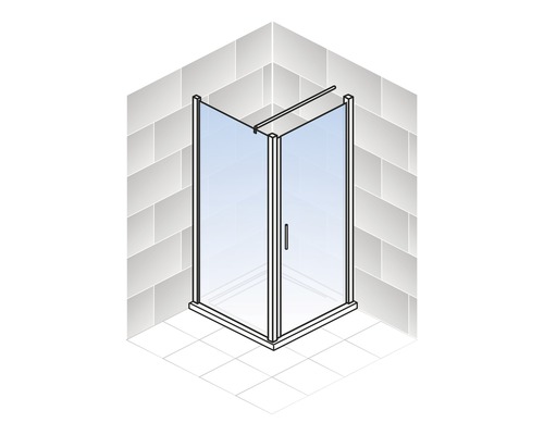 Douche d''angle avec porte en verre et poignée