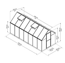 Serre PALRAM MYTHOS 6x14 panneaux alvéolés 4 mm avec cadre de fondation, gouttières 185 x 426 cm aluminium