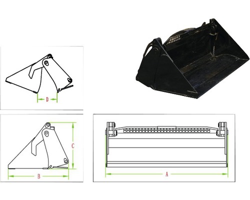Godet pour machines de construction avec indications de dimension