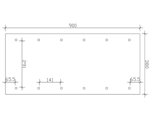 Dessin technique avec dimensions : longueur 900, largeur 380, hauteur 291