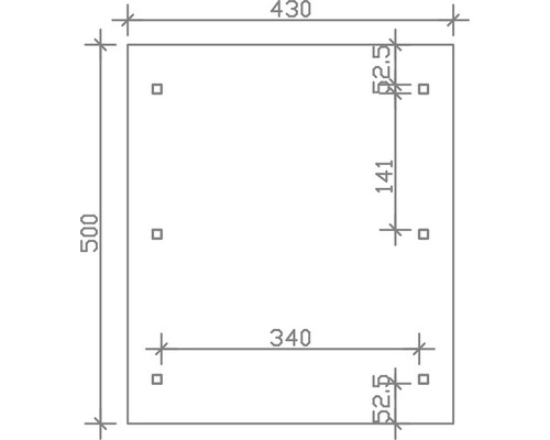 Dimensions et trous de perçage d''une plaque de 500 sur 430 millimètres