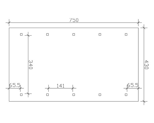 Dessin technique coté d''un objet rectangulaire, 750 x 430 mm