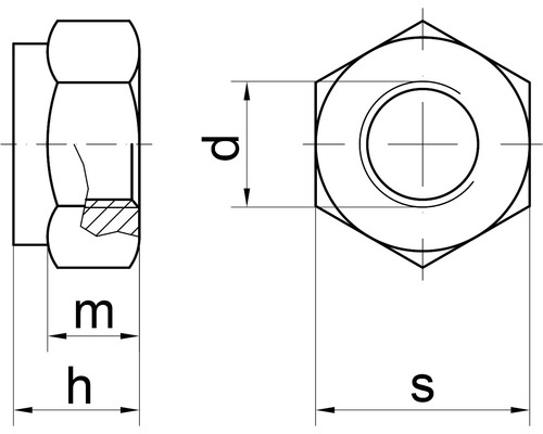 Technische Zeichnung einer Mutter mit Maßangaben