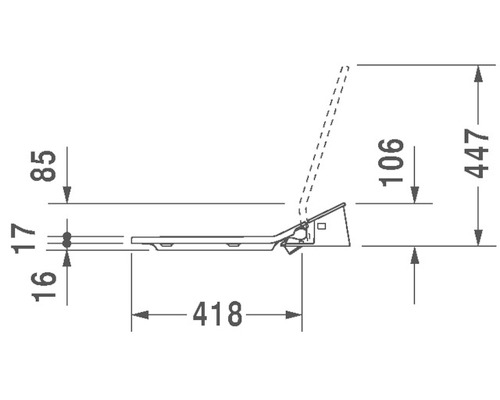 Technische Zeichnung eines Toilettensitzes mit Bemaßung