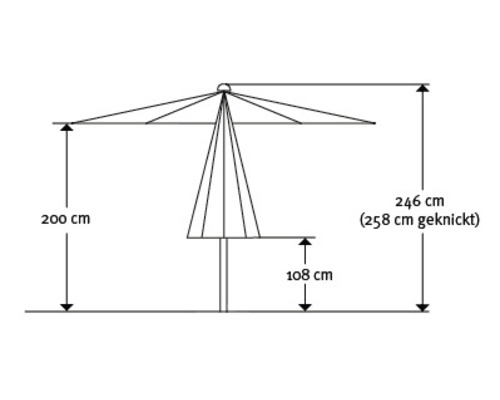 Technische Zeichnung eines Sonnenschirms mit Höhenangaben