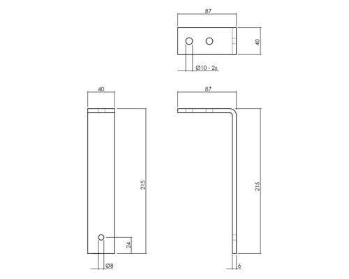 Technische Zeichnung eines Winkelprofils mit Maßangaben