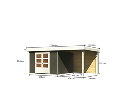Gartenhaus Karibu Kodiak 6 inkl. Anbau 2,4 m, Rückwand 556 x 333 cm terragrau