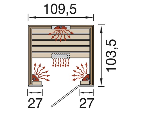 Schéma technique d''un sauna avec dimensions.