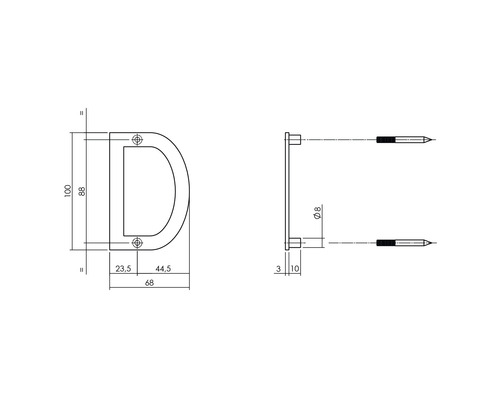 Dessin technique d''une poignée avec dimensions