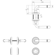 Schéma technique d''une poignée de porte avec dimensions