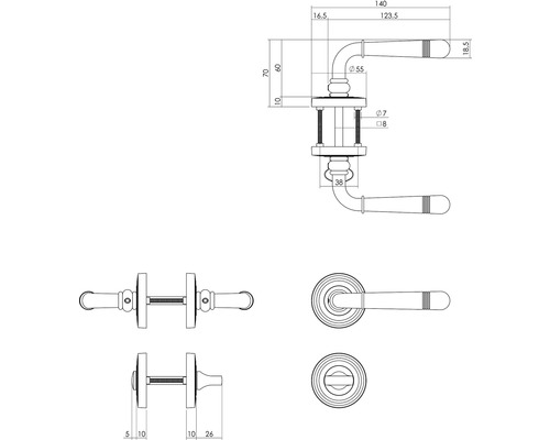 Dessin technique d''une poignée de porte avec dimensions