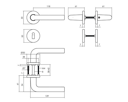 Dessin technique de la poignée de porte avec dimensions