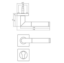 Schéma technique d''une poignée de porte avec dimensions.