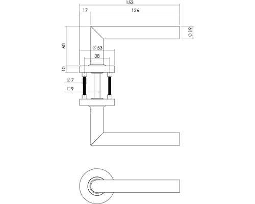Dessin technique d''une poignée de porte avec dimensions